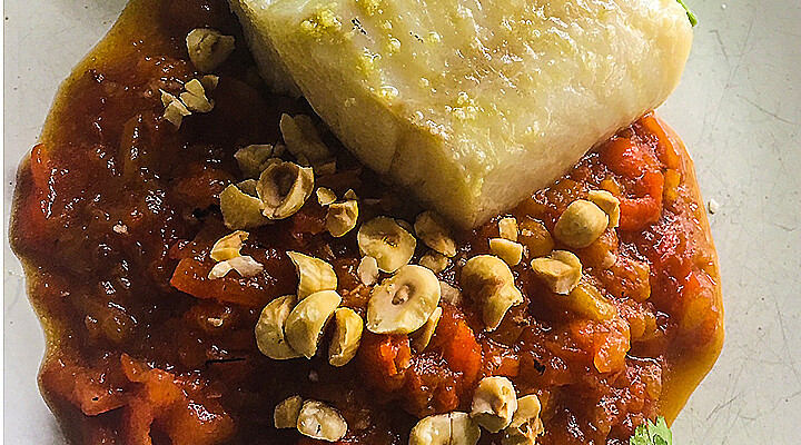 Cod with Romesco Sauce, Hazelnuts, Lemon, and Parsley