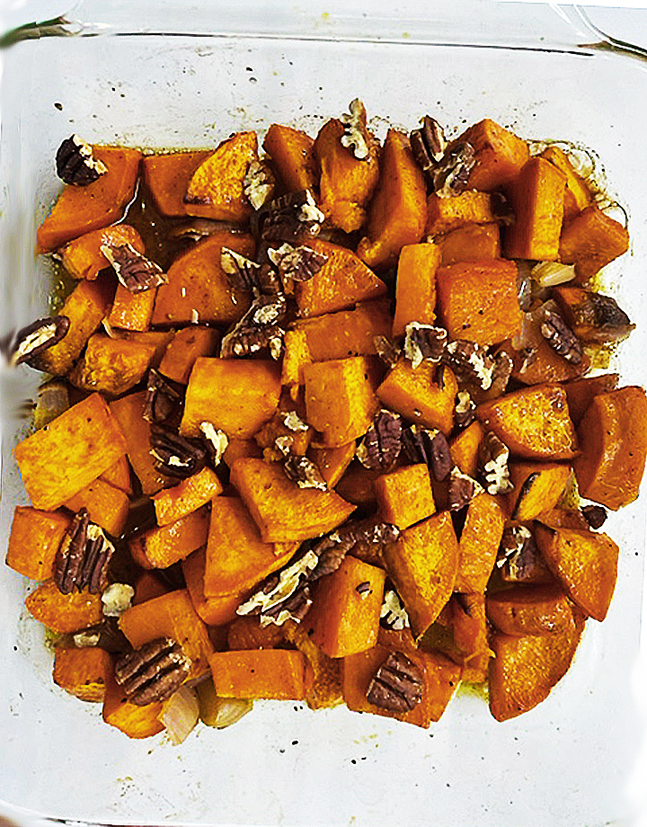 roasted sweet potatoes with pecans and spiced maple syrup - robs little kitchen